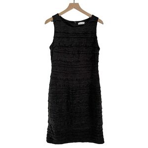 NWT Calvin Klein Wool Sleeveless Fitted Ruffle‎ Dress Charcoal Grey 12 Petite